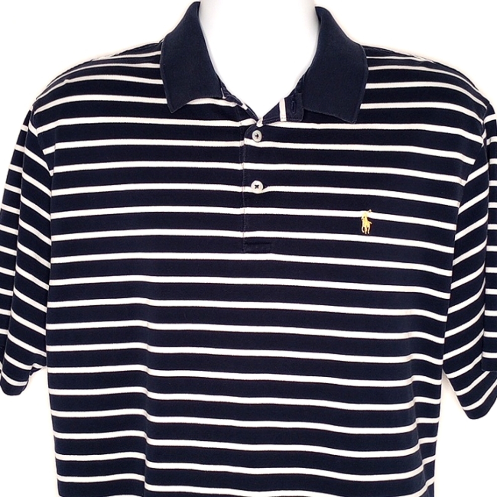 Polo by Ralph Lauren Men's Blue White Striped Short Sleeve Knit Polo XXL